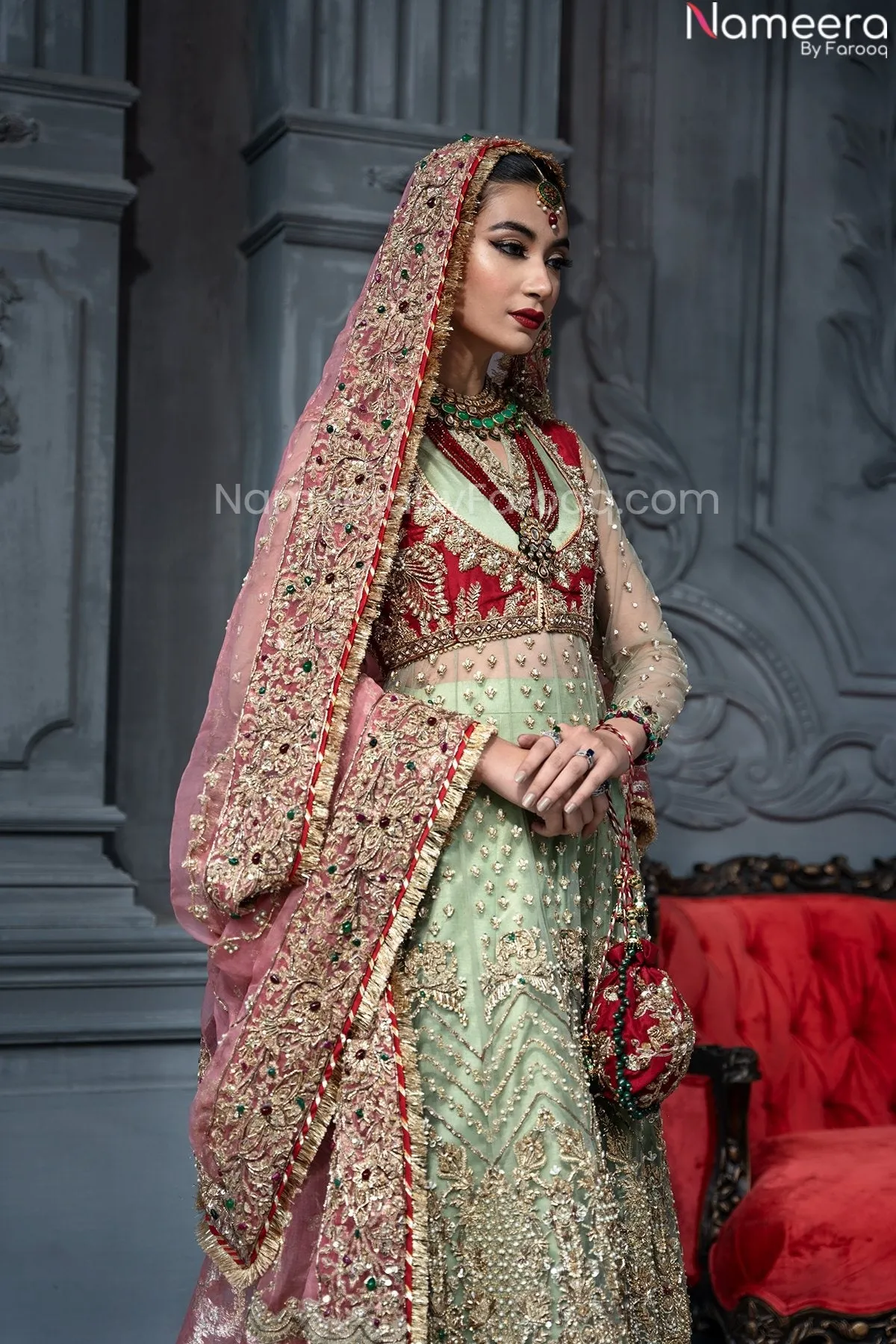 Heavy Mint Green Walima Dress for Bridal Wear #BN1024