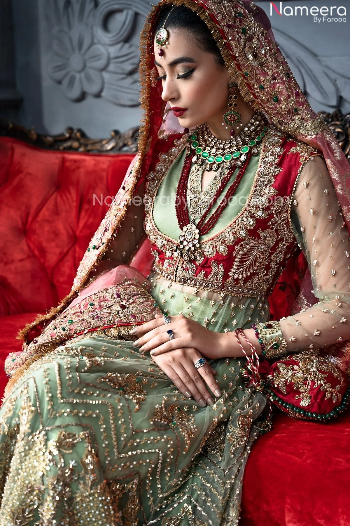 Heavy Mint Green Walima Dress for Bridal Wear #BN1024