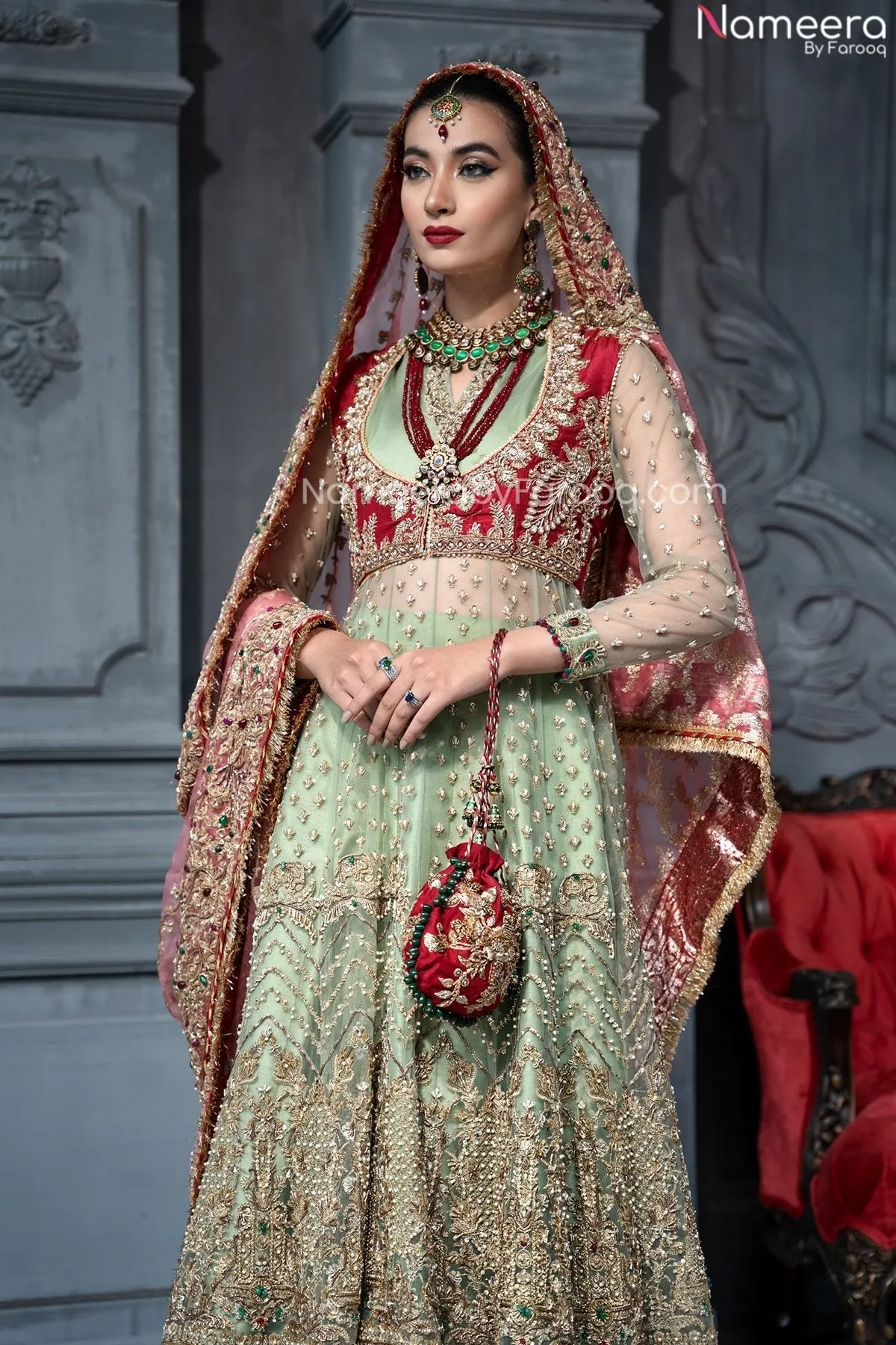 Heavy Mint Green Walima Dress for Bridal Wear #BN1024