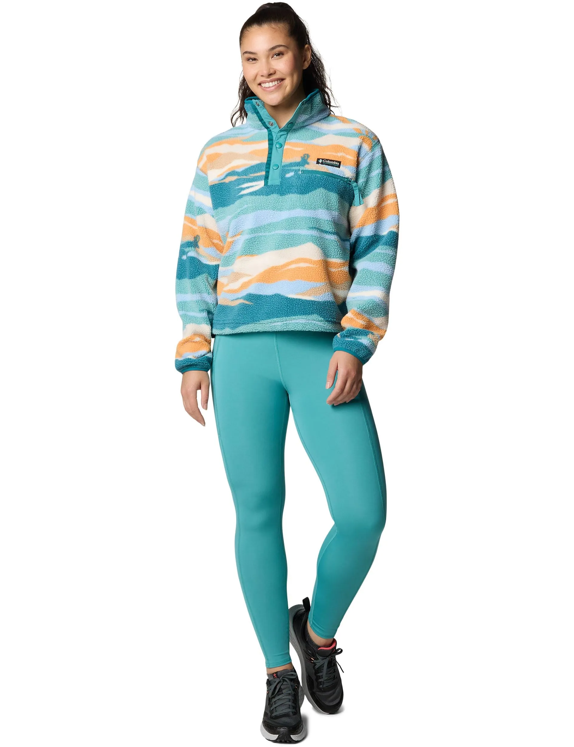 Helvetia II Cropped Sherpa Half Snap Printed Fleece - Teal Rogue Valley