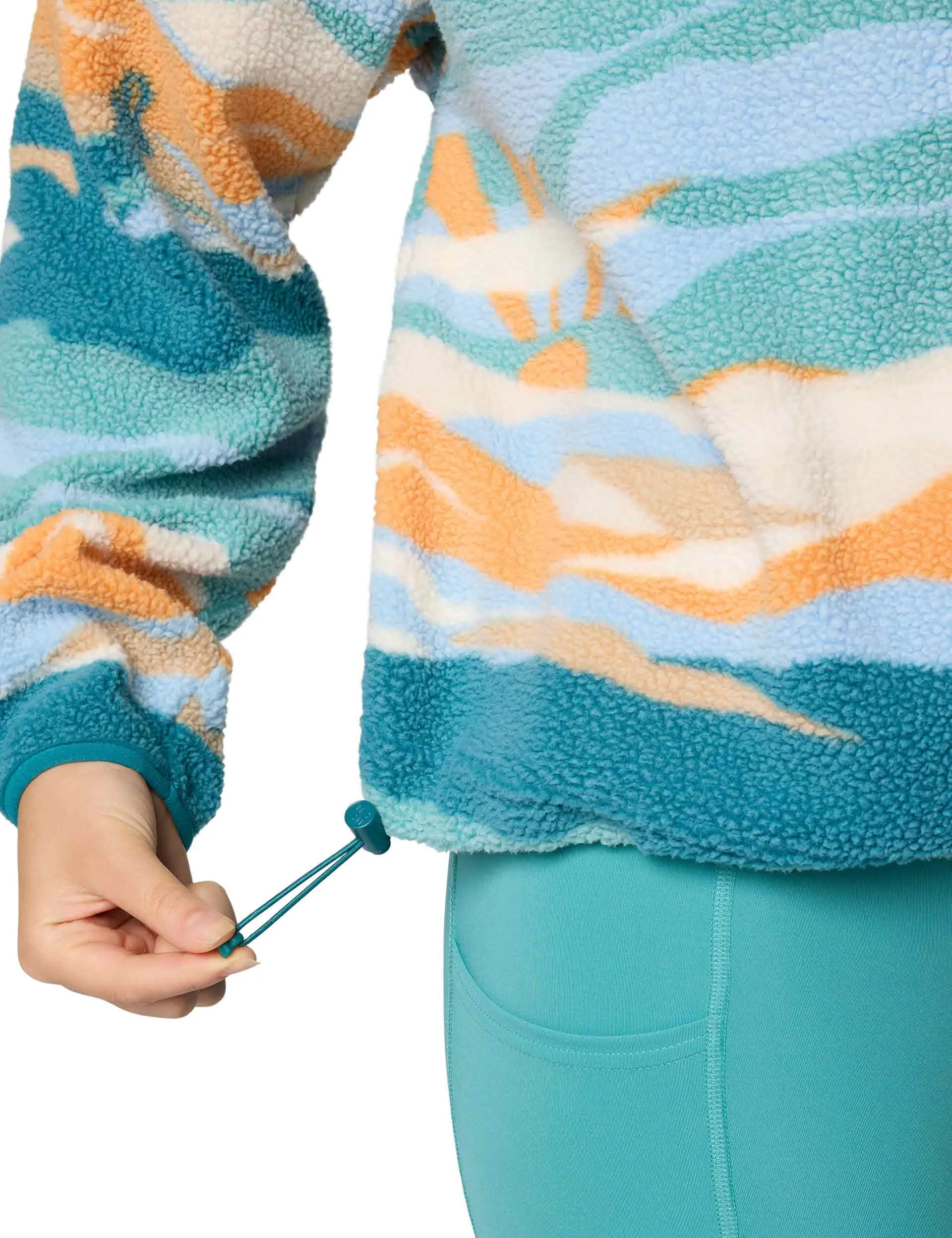 Helvetia II Cropped Sherpa Half Snap Printed Fleece - Teal Rogue Valley