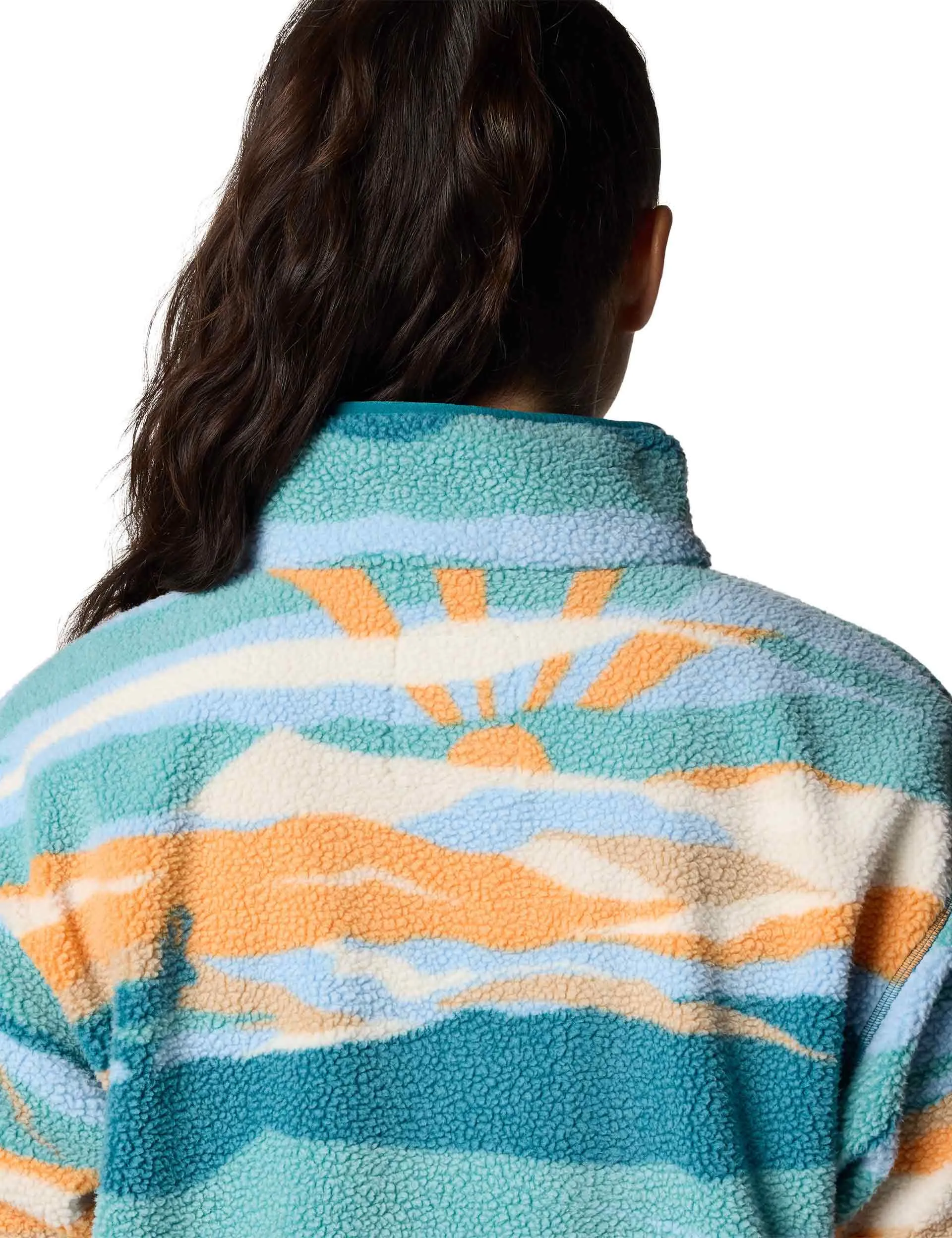 Helvetia II Cropped Sherpa Half Snap Printed Fleece - Teal Rogue Valley