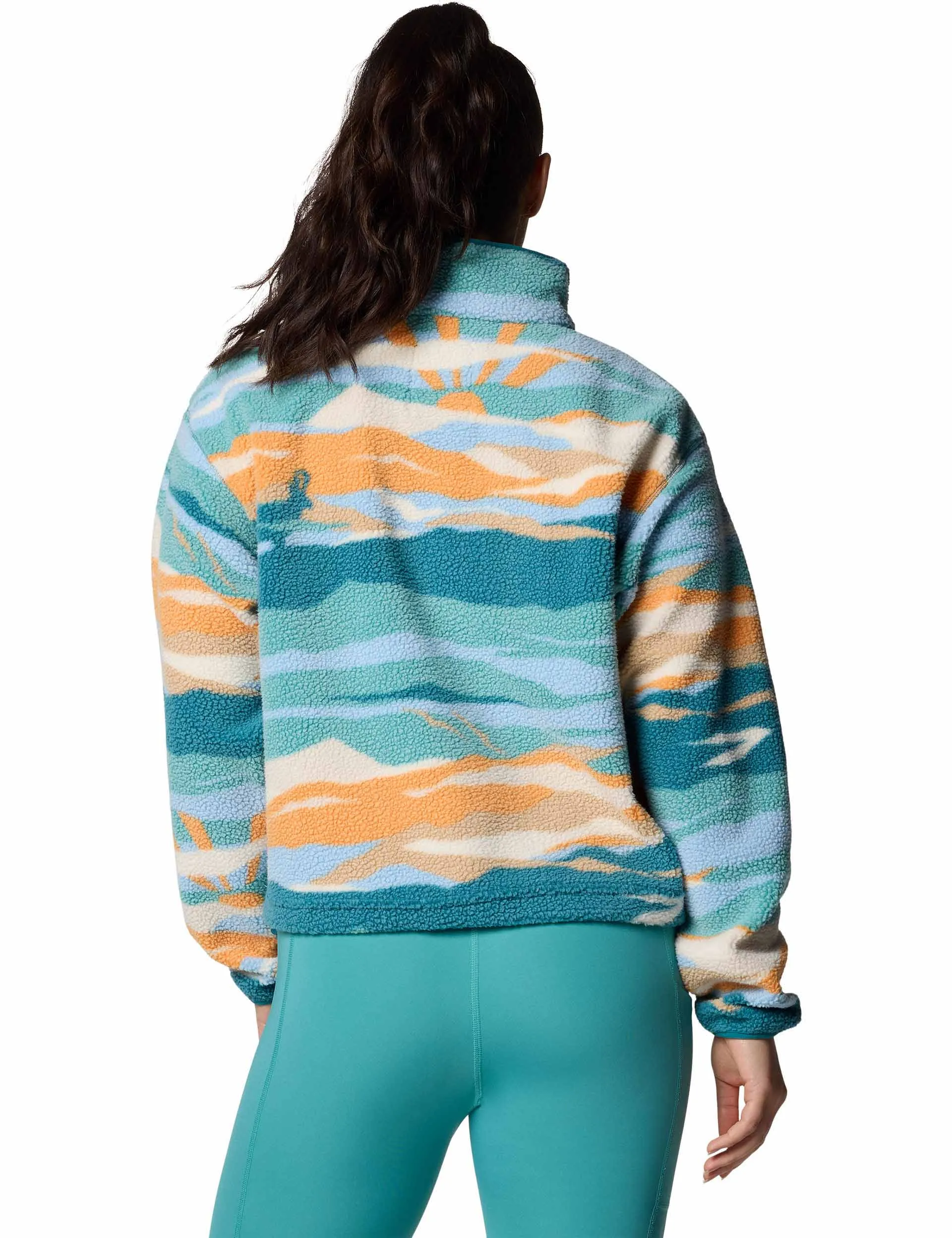 Helvetia II Cropped Sherpa Half Snap Printed Fleece - Teal Rogue Valley