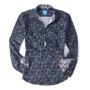 Herman & Murray Charcoal Floral Printed Long Sleeve Casual Shirt
