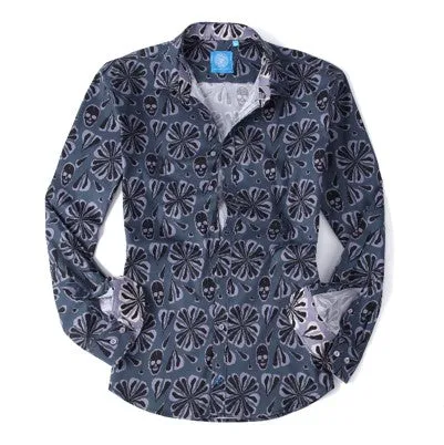 Herman & Murray Charcoal Floral Printed Long Sleeve Casual Shirt