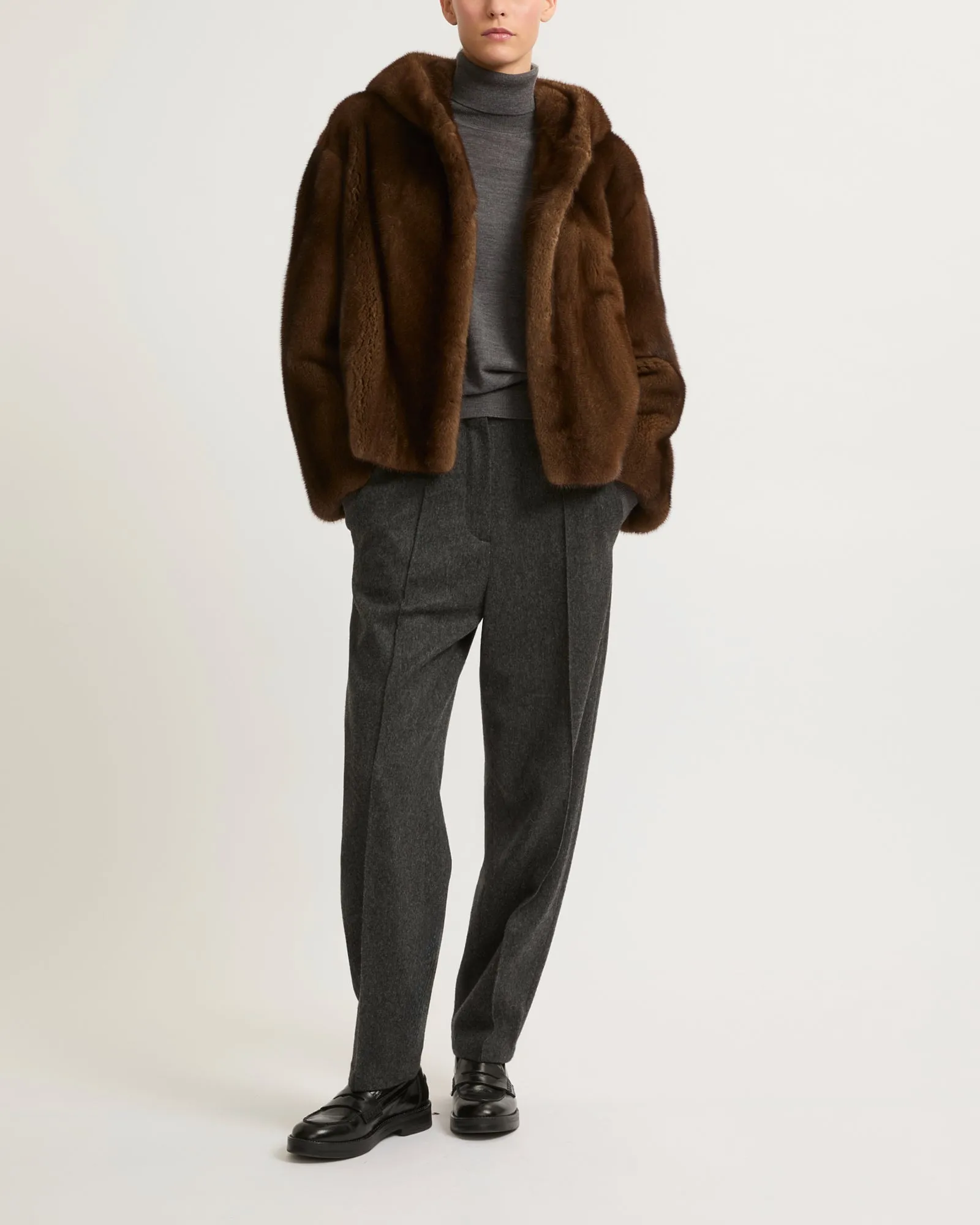Hooded jacket in long-haired mink fur