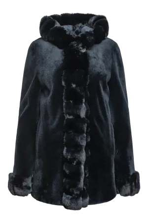 Hooded Reversible Sheared Mink and Chinchilla Fur Jacket