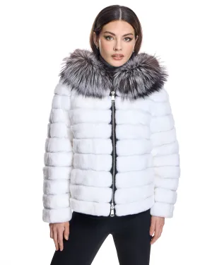 Horizontal Rabbit Jacket with Fox Trimmed Hood