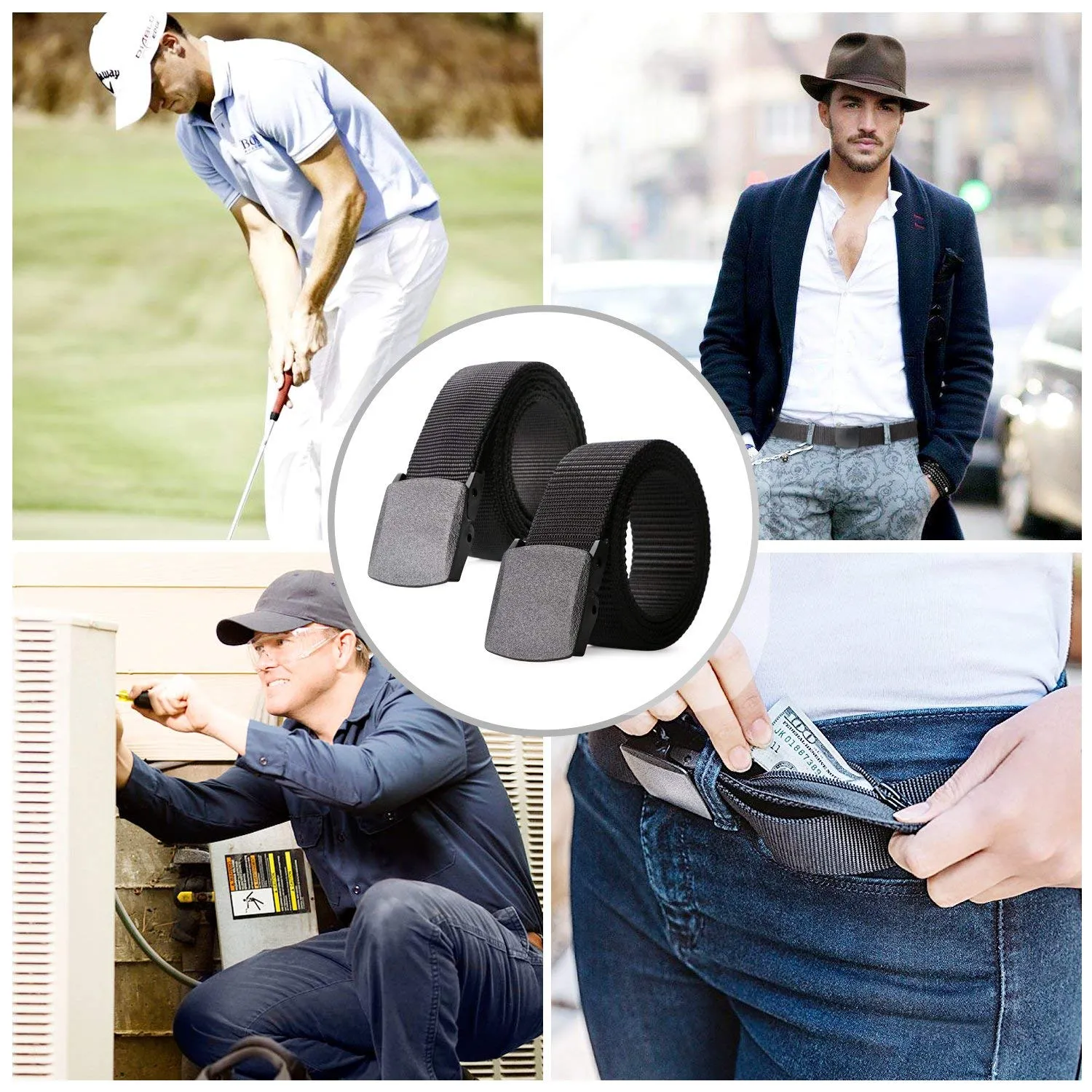 JASGOOD Men Travel Security Money Belt with Hidden Money Pocket  Unisex Nickel free Nylon Belt Cashsafe Anti-Theft