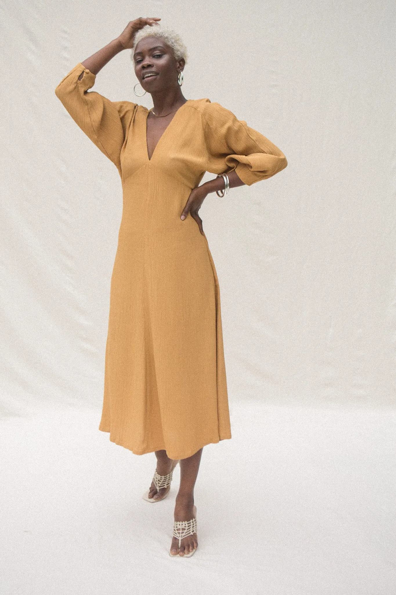 JIMENA DRESS - MARIGOLD CRINKLE