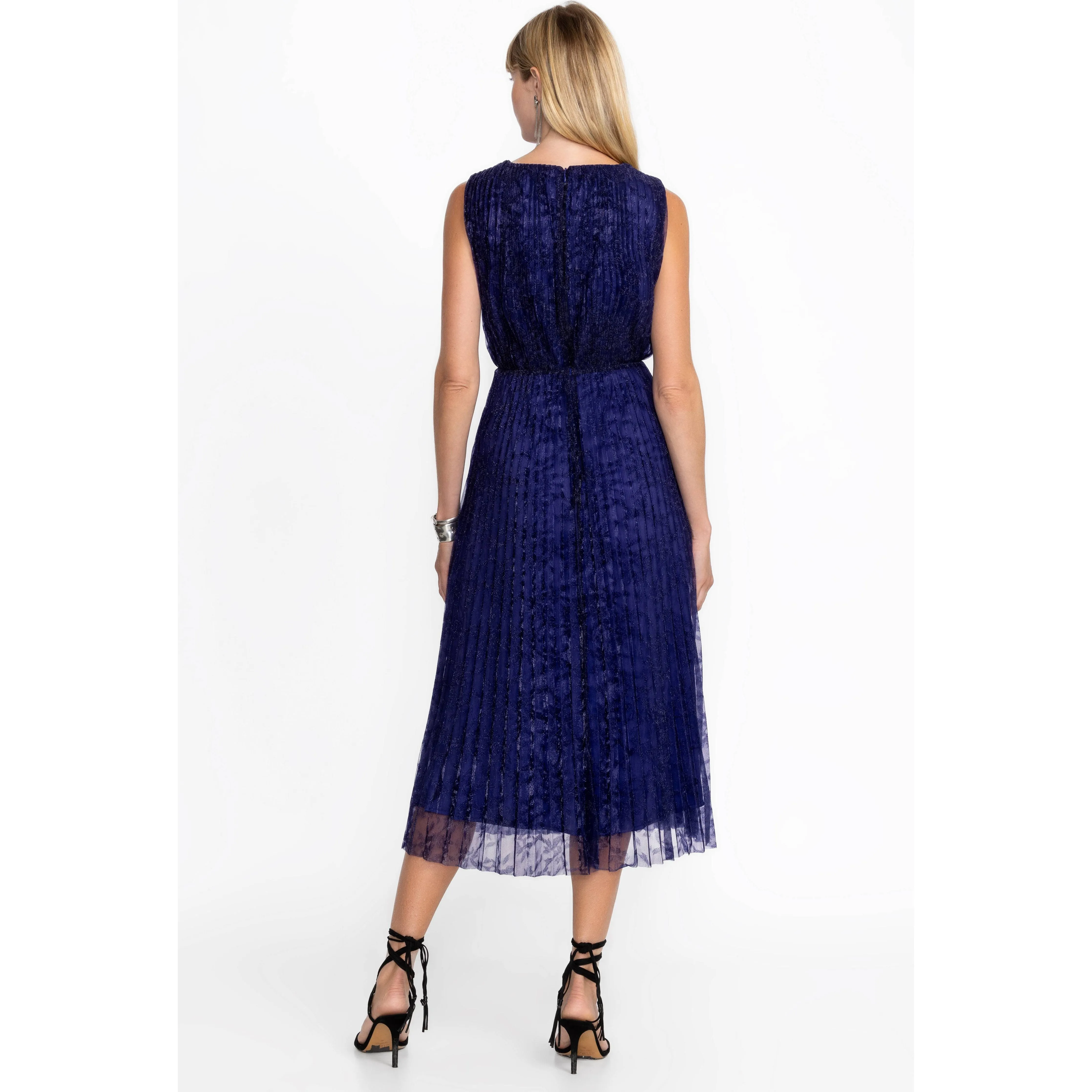 Johnny Was Clario Pleated Midi Dress in Electric Blue