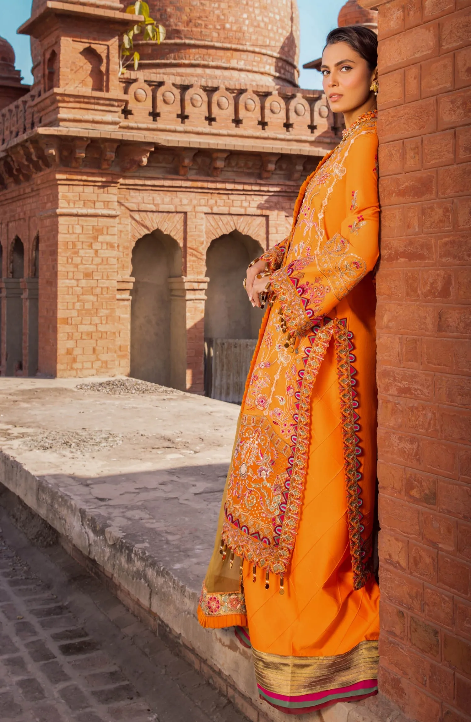 Kameez Trouser Dupatta Orange Dress Pakistani for Eid