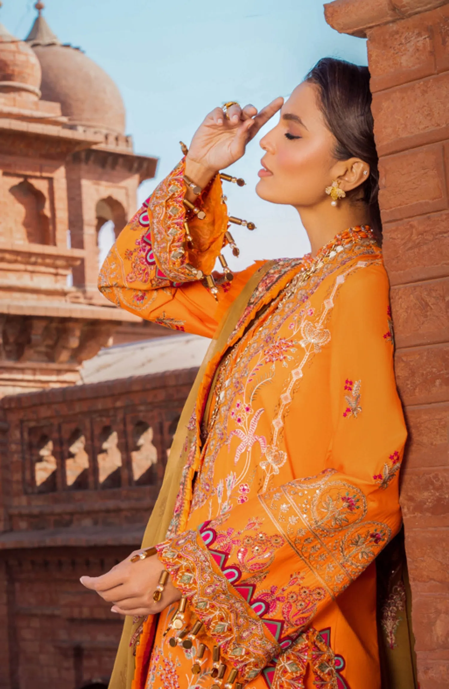 Kameez Trouser Dupatta Orange Dress Pakistani for Eid