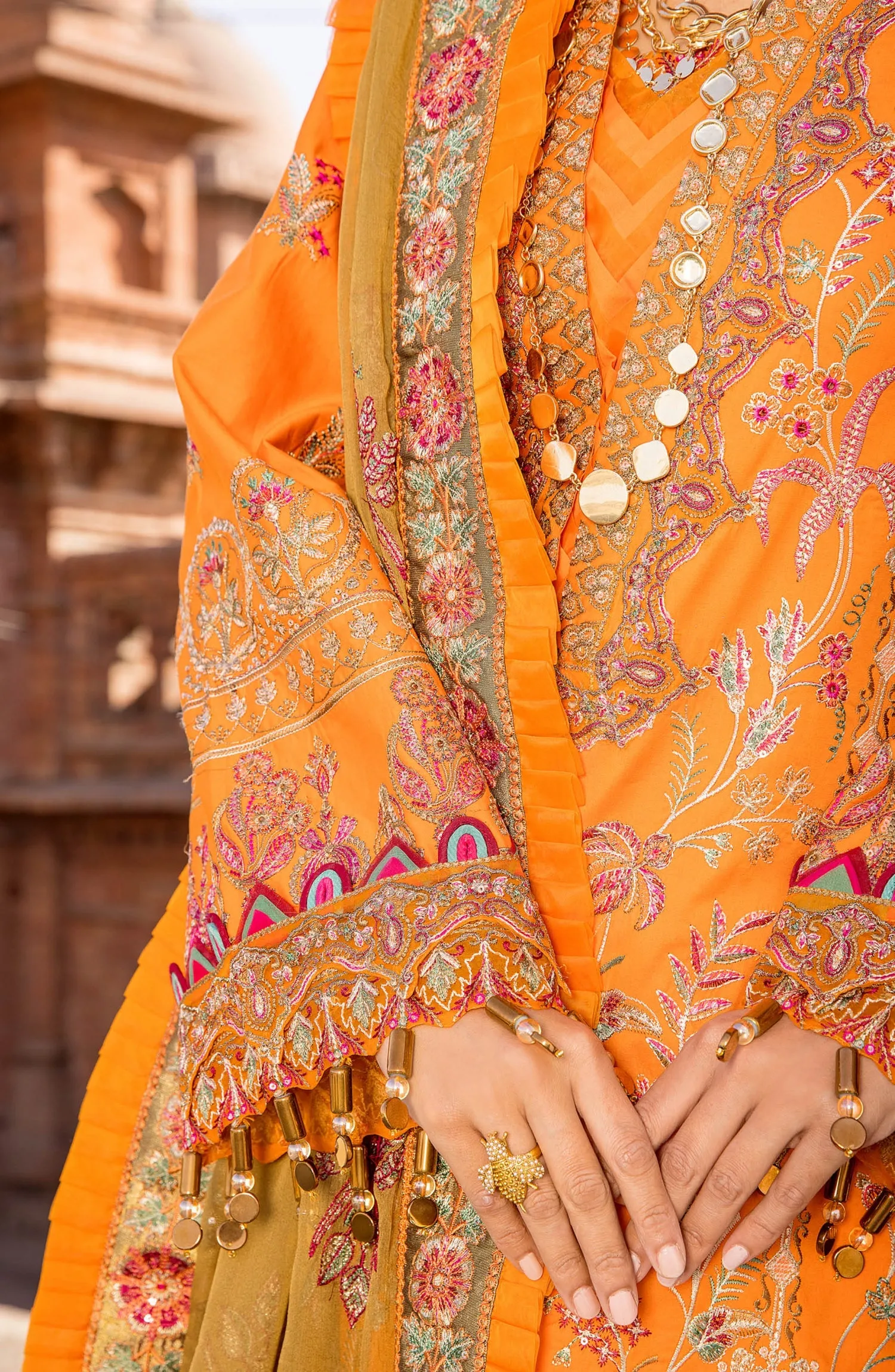 Kameez Trouser Dupatta Orange Dress Pakistani for Eid