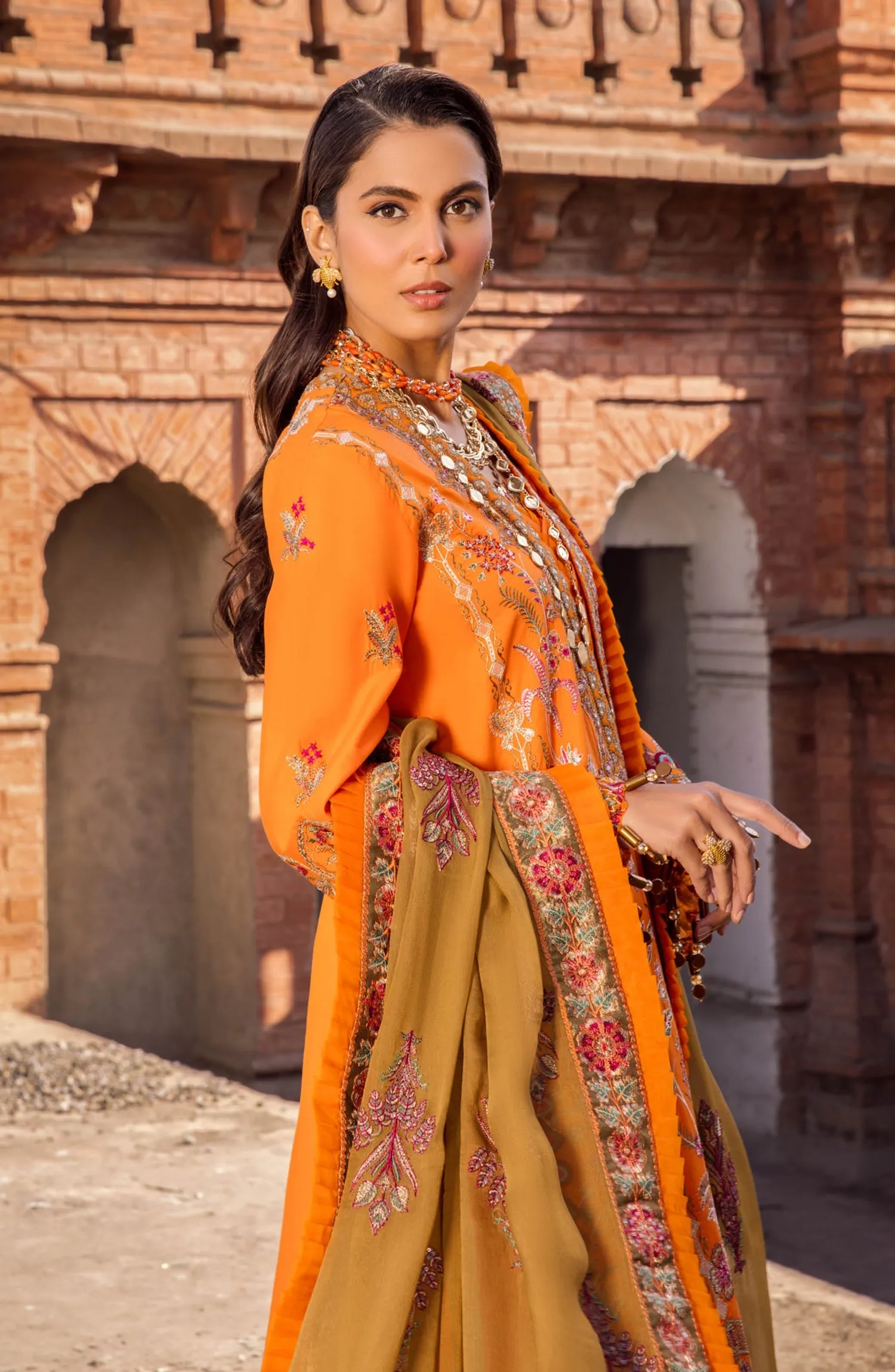 Kameez Trouser Dupatta Orange Dress Pakistani for Eid