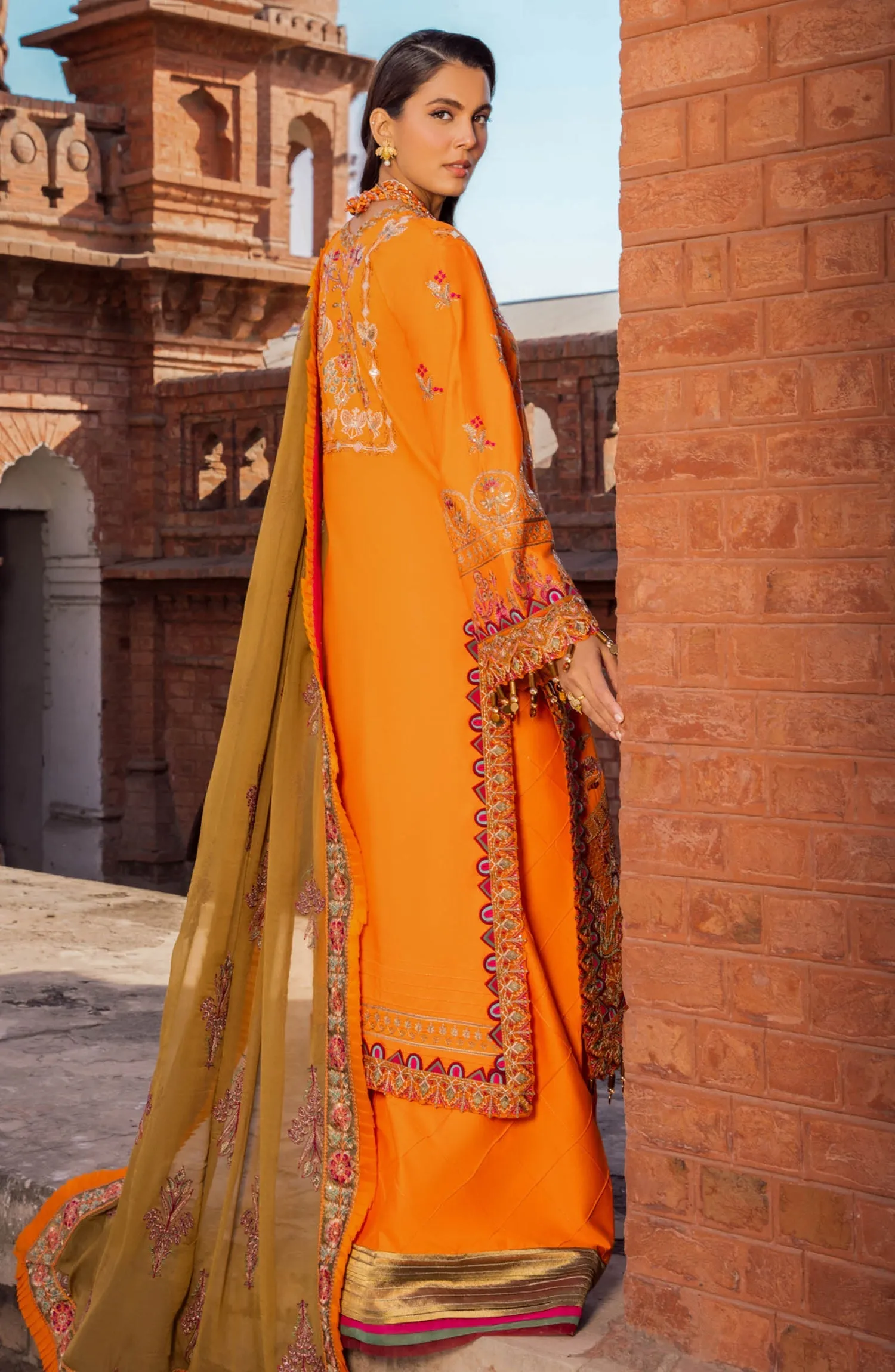 Kameez Trouser Dupatta Orange Dress Pakistani for Eid