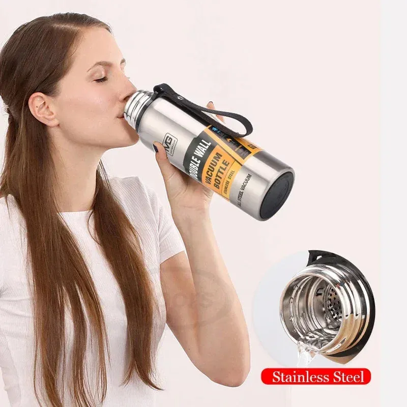 Large Capacity Stainless Steel Thermos Portable Vacuum Flask Insulated Thermos with Laynard Handle Thermos Bottle Hot and Cold