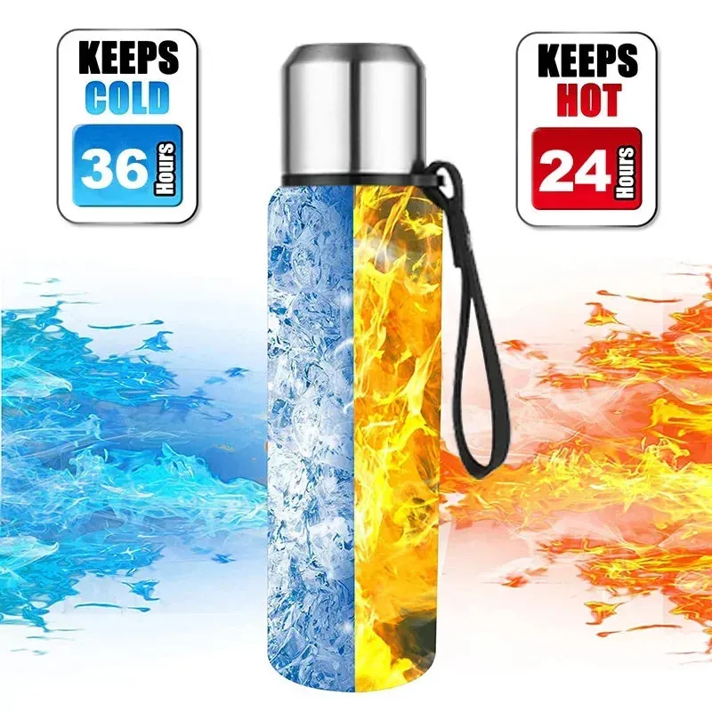Large Capacity Stainless Steel Thermos Portable Vacuum Flask Insulated Thermos with Laynard Handle Thermos Bottle Hot and Cold