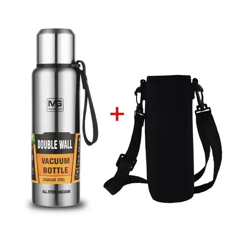 Large Capacity Stainless Steel Thermos Portable Vacuum Flask Insulated Thermos with Laynard Handle Thermos Bottle Hot and Cold