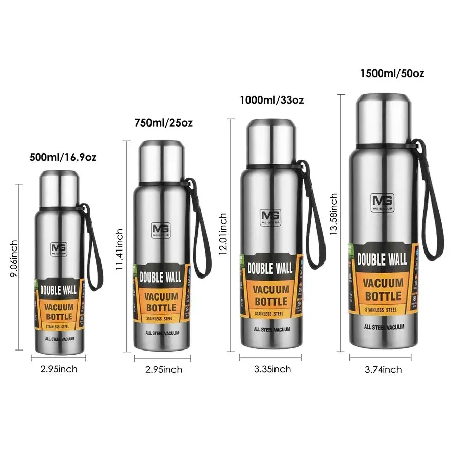 Large Capacity Stainless Steel Thermos Portable Vacuum Flask Insulated Thermos with Laynard Handle Thermos Bottle Hot and Cold