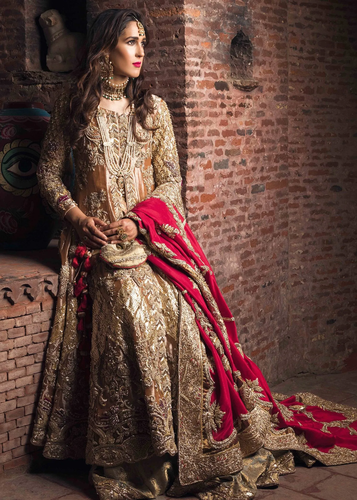 Latest bridal gharara outfit for wedding wear in orange gold color # B3403