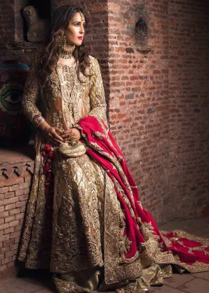 Latest bridal gharara outfit for wedding wear in orange gold color # B3403