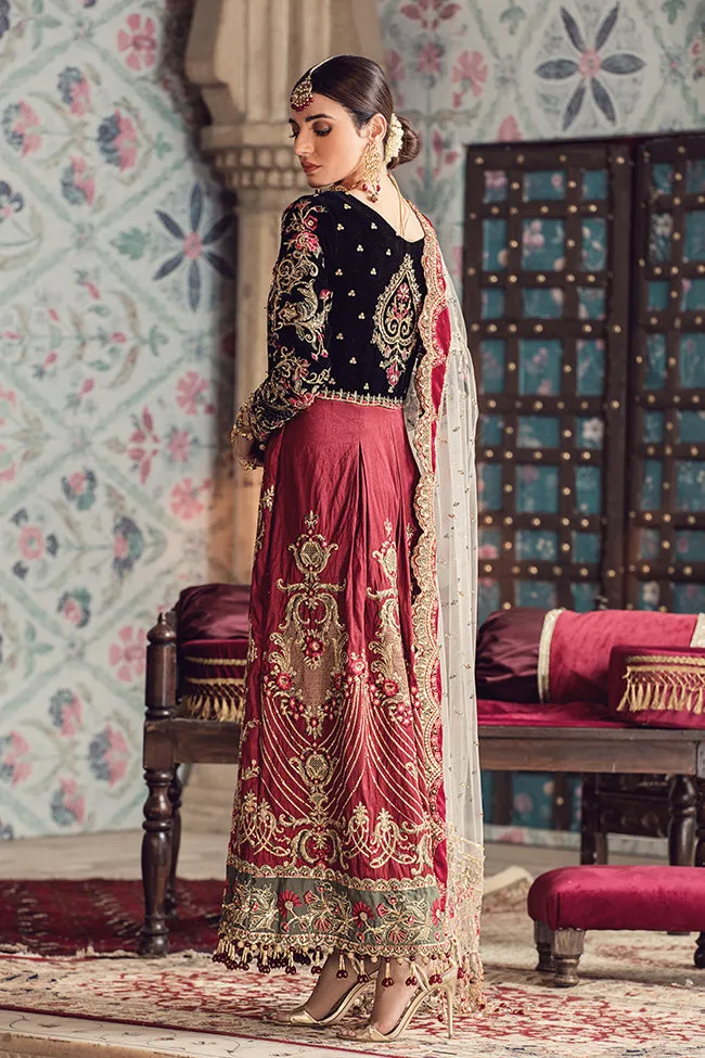Latest designer embroidered velvet dress in black and red color # P2437