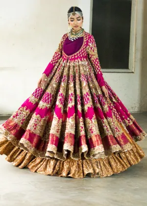 Latest organza embroidered peshwaz for wedding wear in pink color # B3395