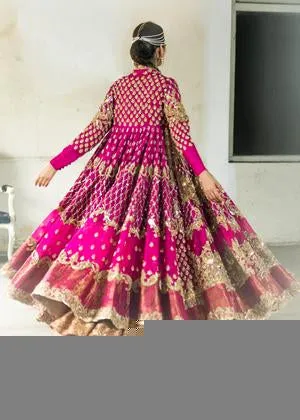 Latest organza embroidered peshwaz for wedding wear in pink color # B3395