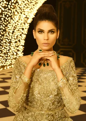 Latest Pakistani embroidered bridal maxi in copper silver color # B3371