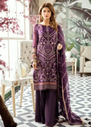 Latest Pakistani thread embroidered chiffon outfit in purple color # P2424