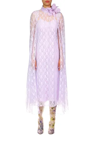 Lavender Floral Lace Cape Dress