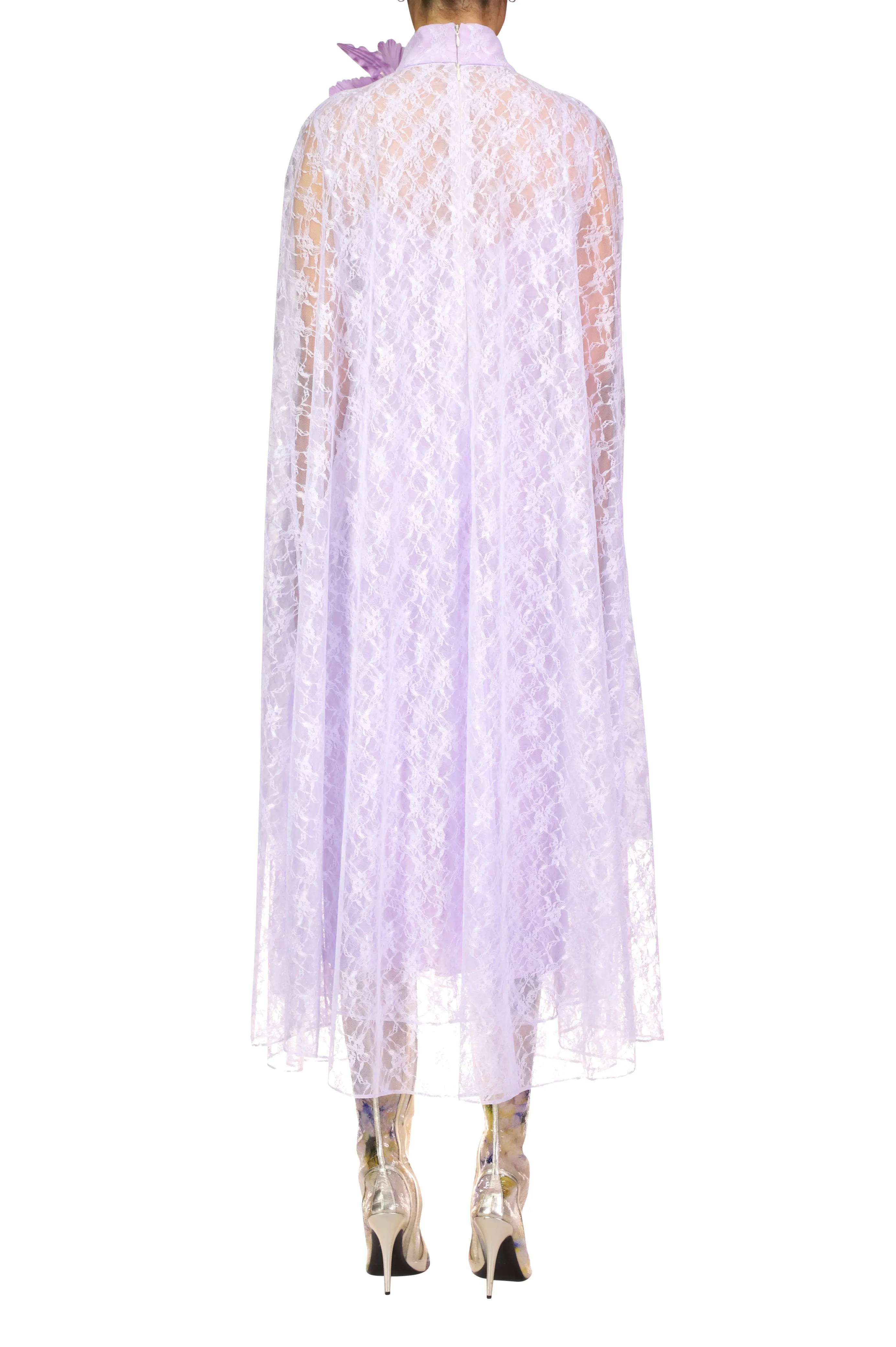 Lavender Floral Lace Cape Dress