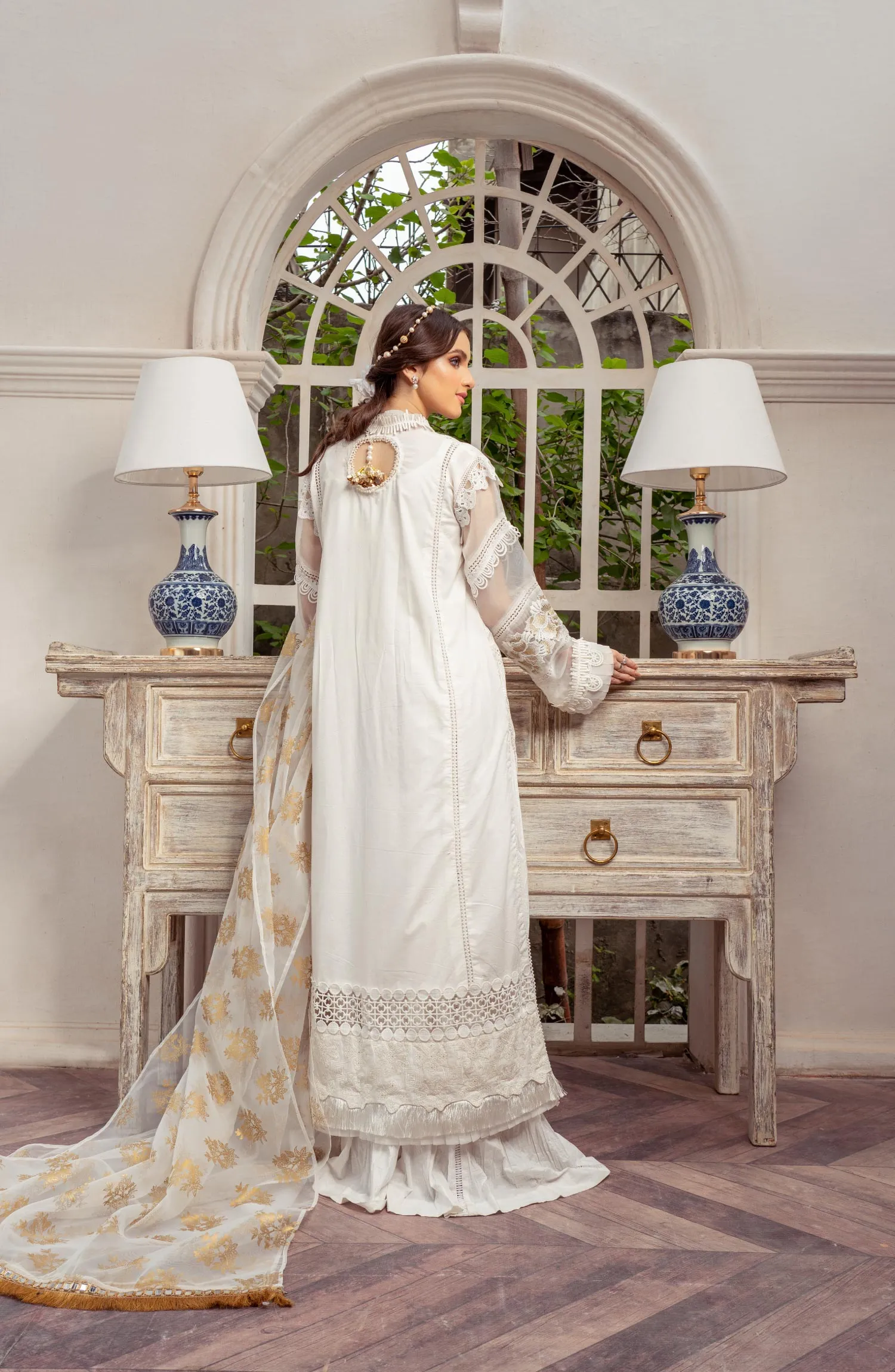 Lawn Kameez with Flared Cotton Trousers and Dupatta