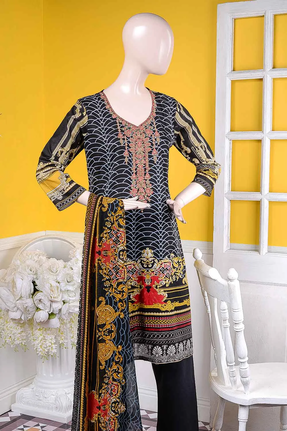 (LE-4B) Burning Style | Un-stitched Embroidered Lawn