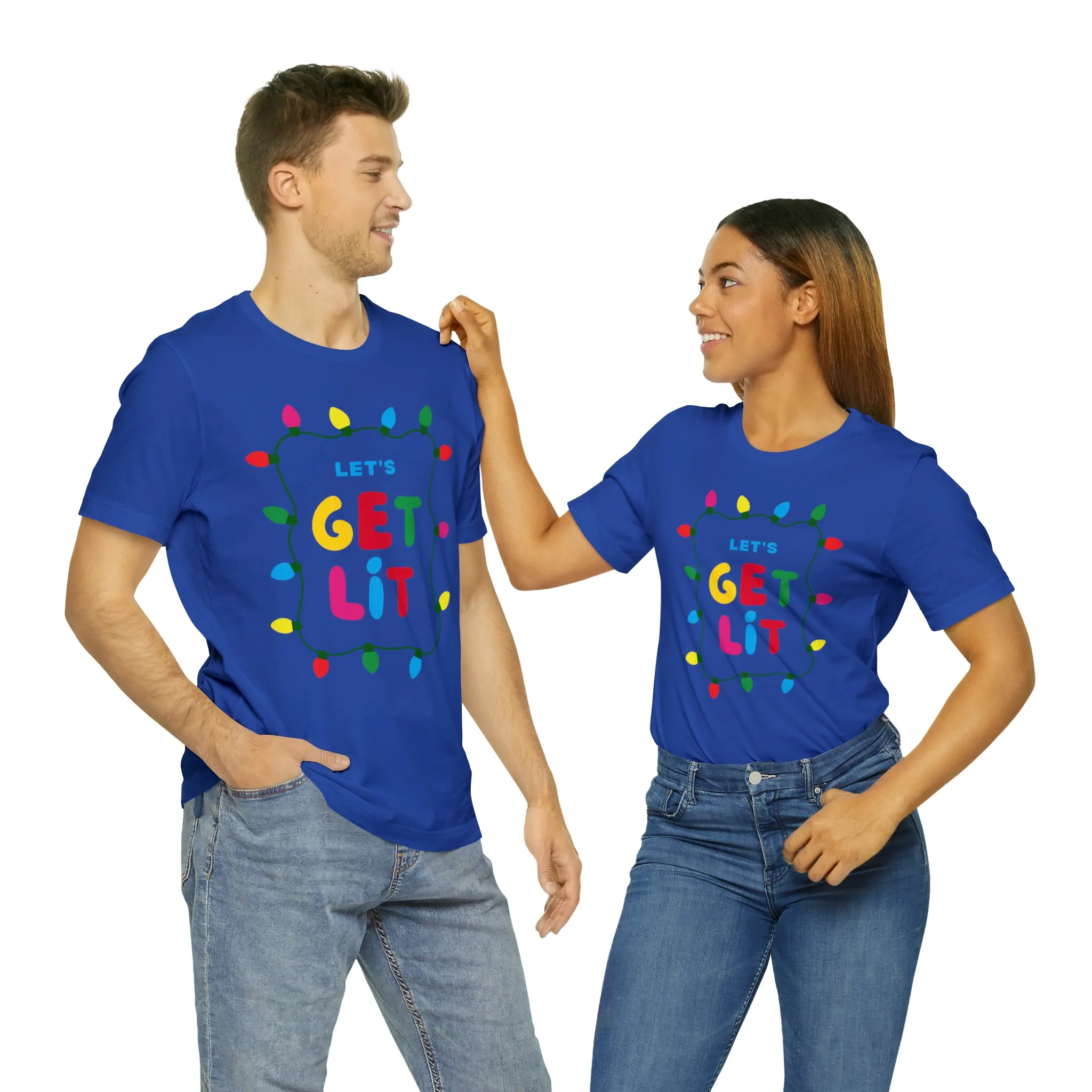 Let's Get Lit Christmas T-Shirt | Funny XMas Tee |  Bella Canvas 3001 Unisex | Happy Holidays Short Sleeve Tshirt