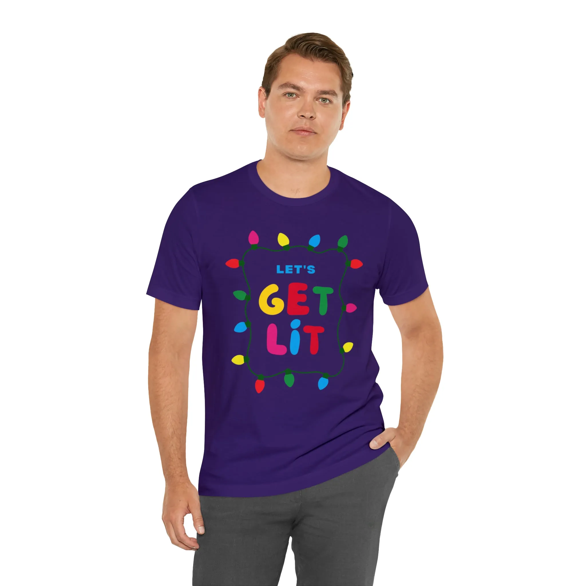 Let's Get Lit Christmas T-Shirt | Funny XMas Tee |  Bella Canvas 3001 Unisex | Happy Holidays Short Sleeve Tshirt