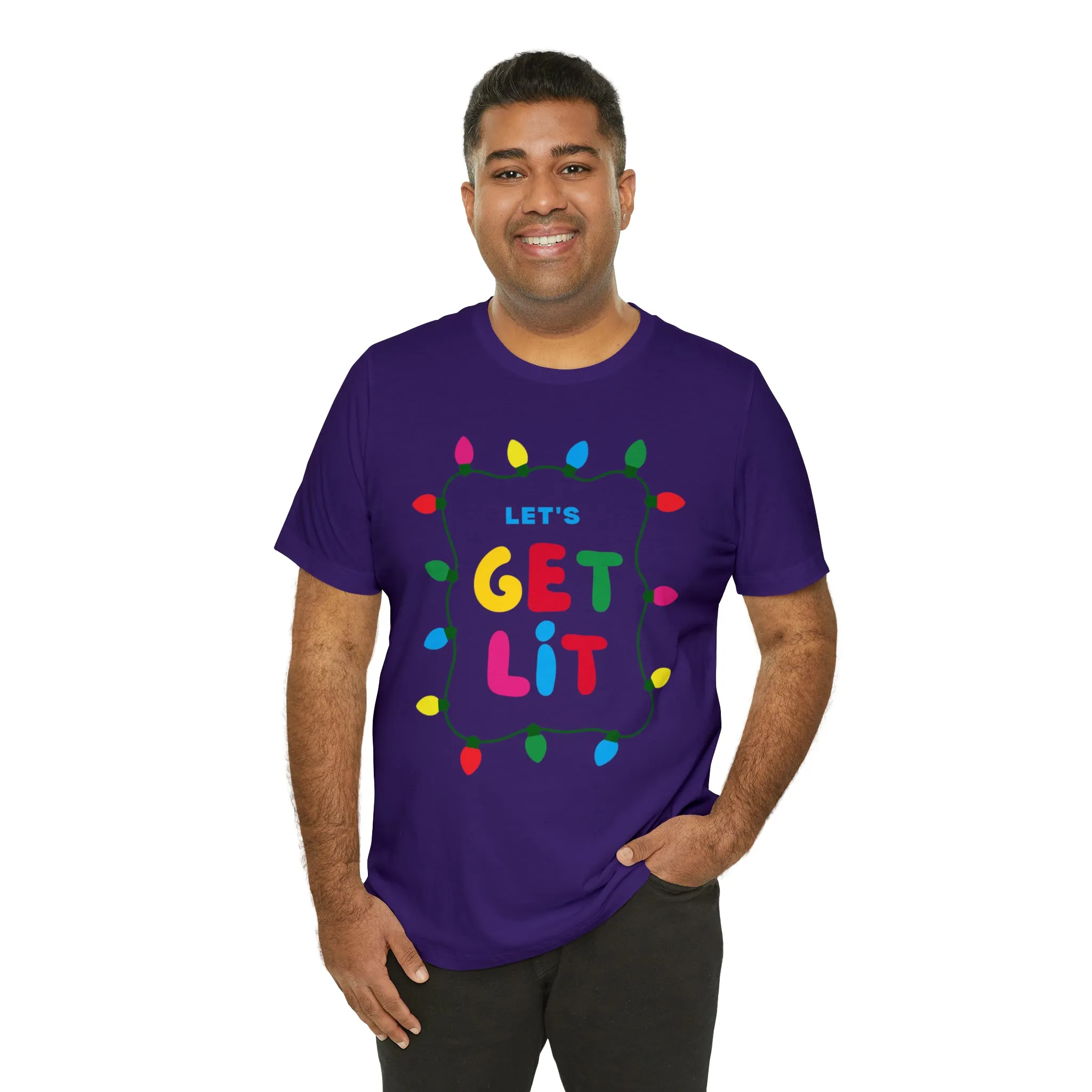 Let's Get Lit Christmas T-Shirt | Funny XMas Tee |  Bella Canvas 3001 Unisex | Happy Holidays Short Sleeve Tshirt