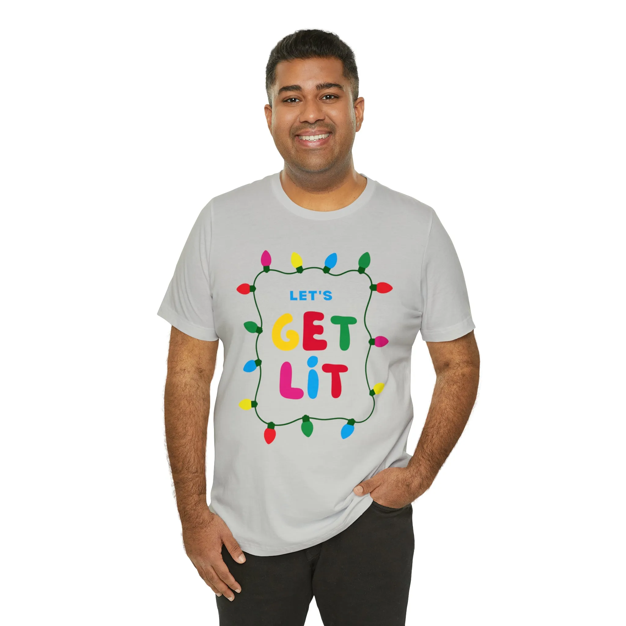 Let's Get Lit Christmas T-Shirt | Funny XMas Tee |  Bella Canvas 3001 Unisex | Happy Holidays Short Sleeve Tshirt
