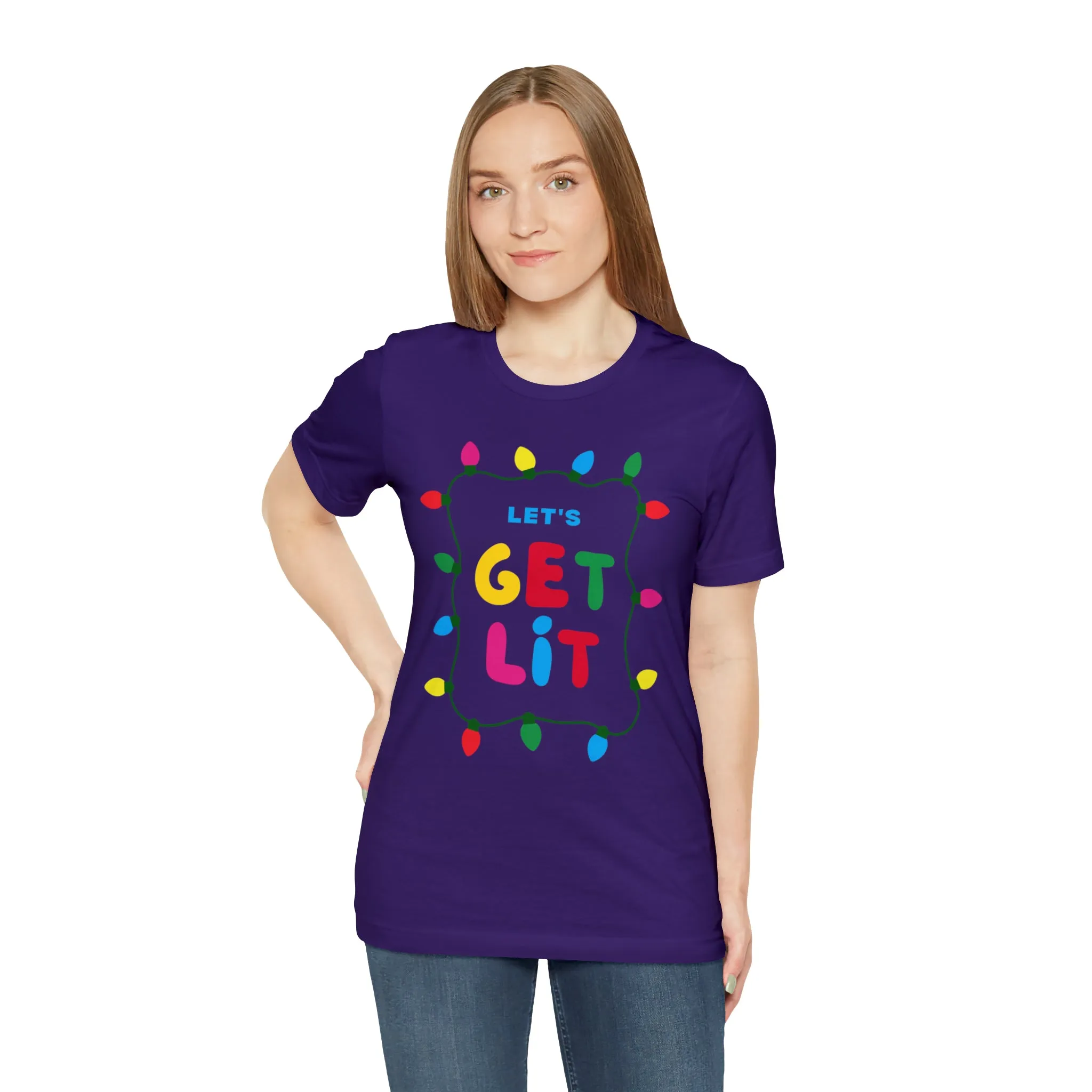 Let's Get Lit Christmas T-Shirt | Funny XMas Tee |  Bella Canvas 3001 Unisex | Happy Holidays Short Sleeve Tshirt