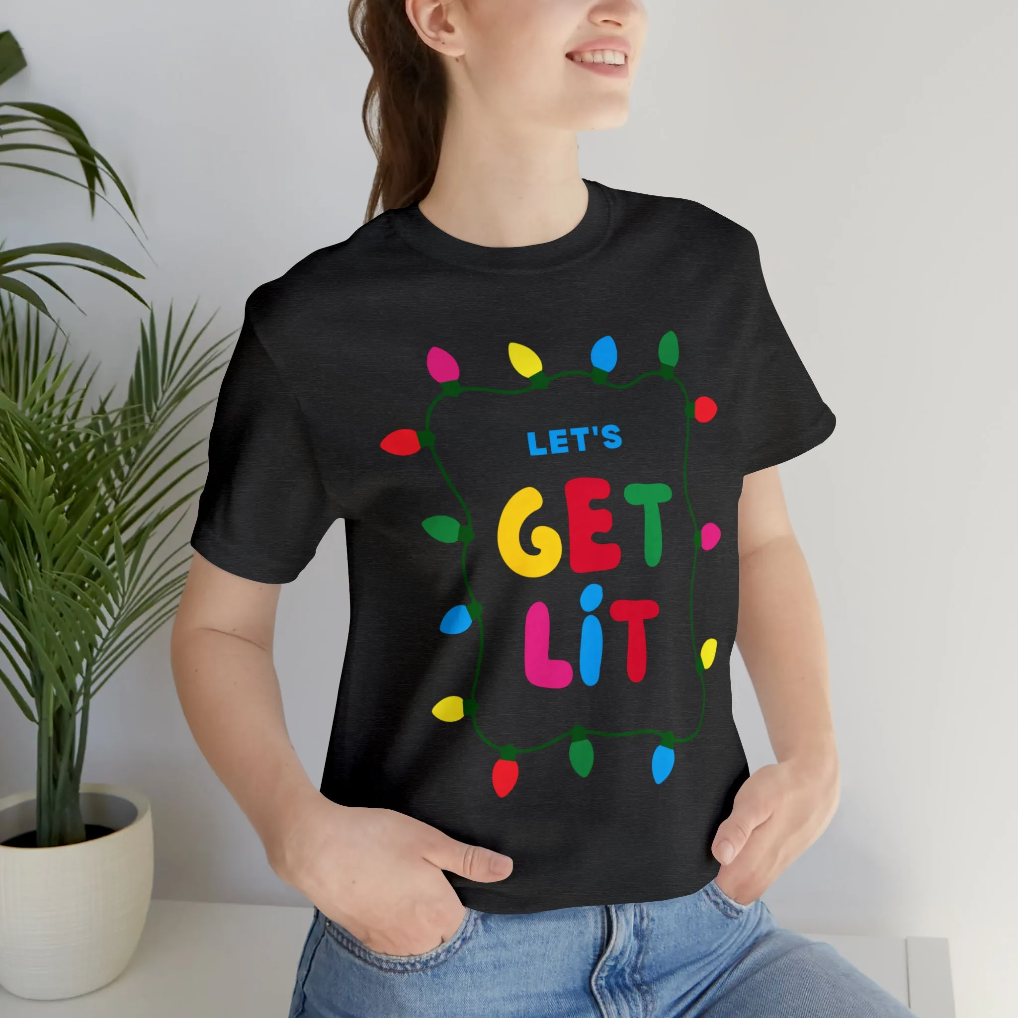 Let's Get Lit Christmas T-Shirt | Funny XMas Tee |  Bella Canvas 3001 Unisex | Happy Holidays Short Sleeve Tshirt