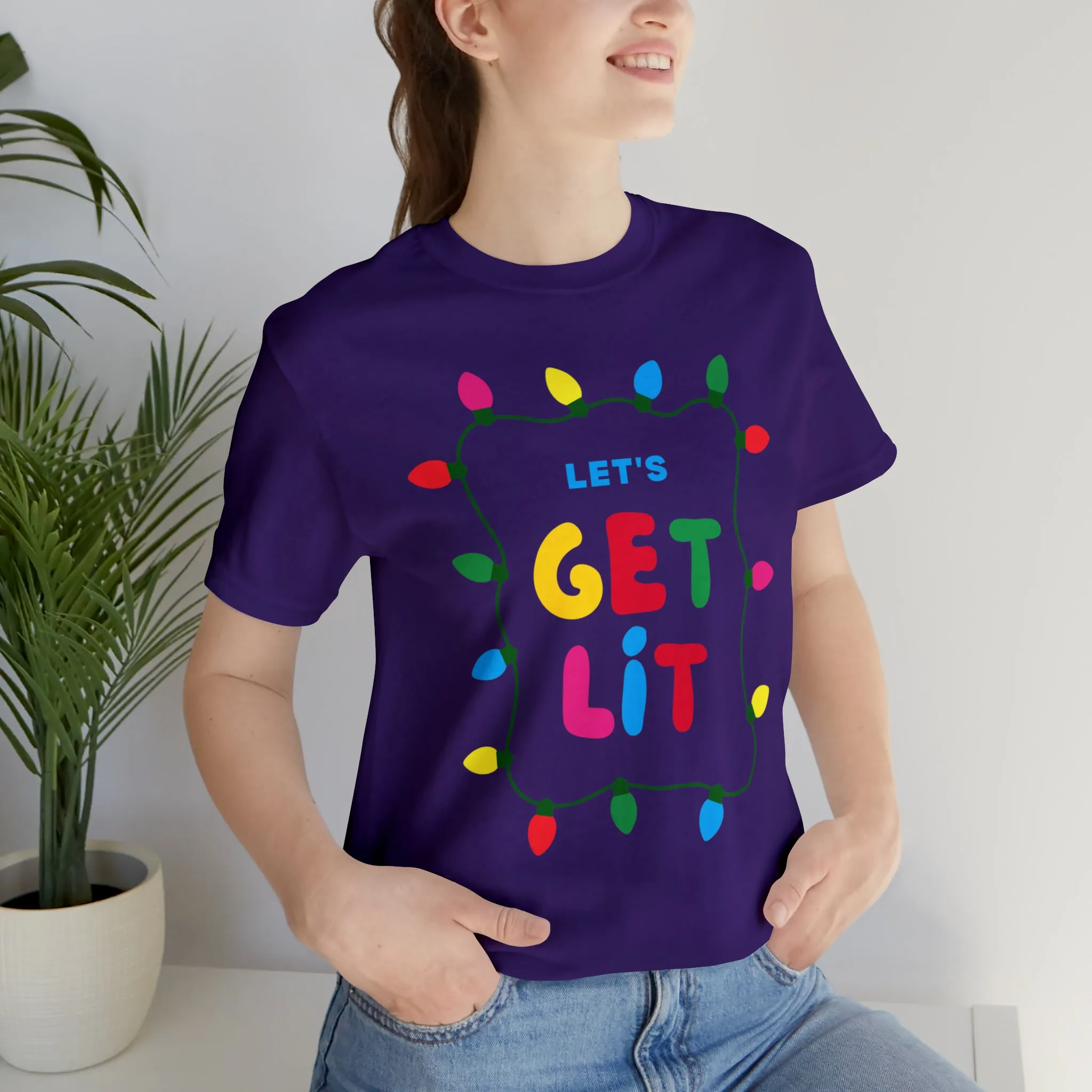 Let's Get Lit Christmas T-Shirt | Funny XMas Tee |  Bella Canvas 3001 Unisex | Happy Holidays Short Sleeve Tshirt
