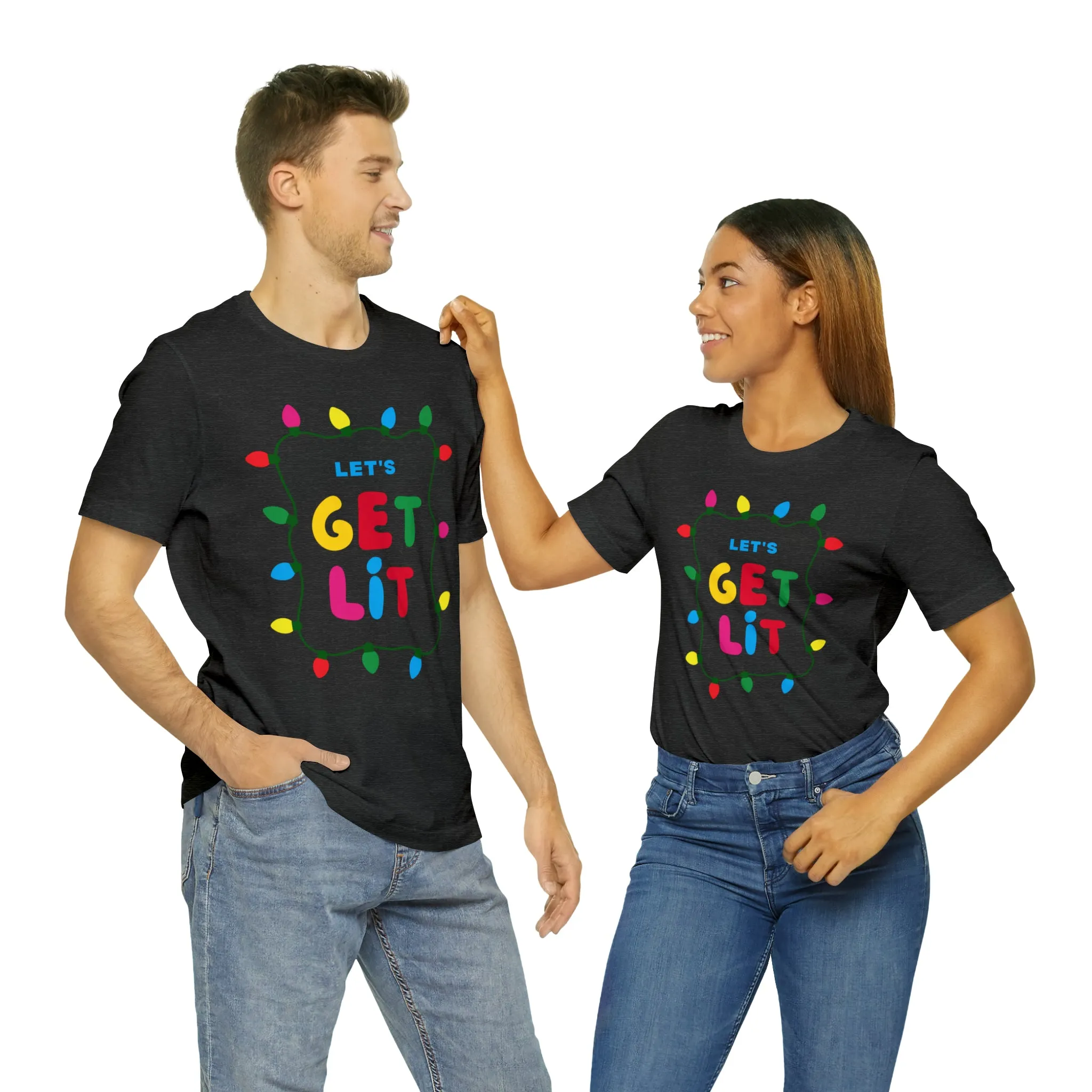 Let's Get Lit Christmas T-Shirt | Funny XMas Tee |  Bella Canvas 3001 Unisex | Happy Holidays Short Sleeve Tshirt