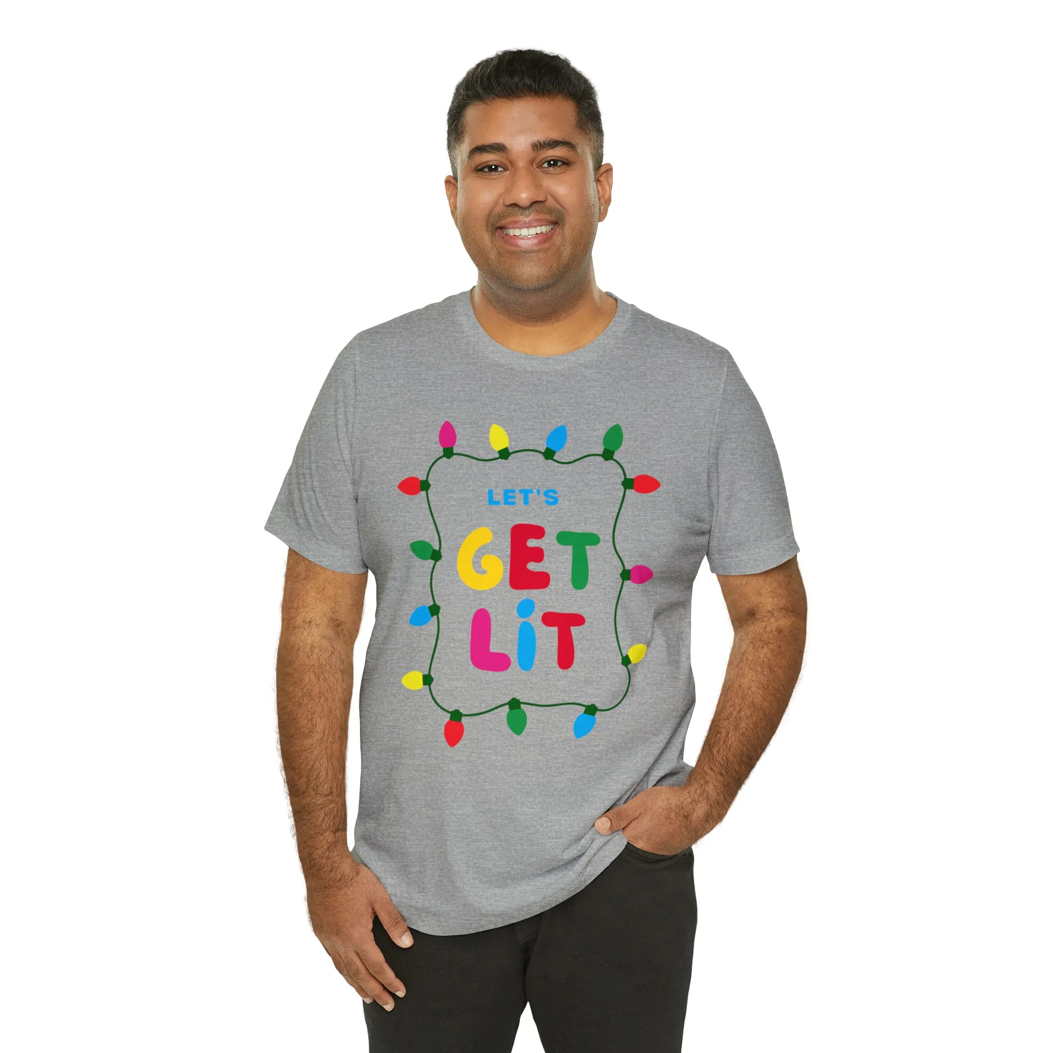 Let's Get Lit Christmas T-Shirt | Funny XMas Tee |  Bella Canvas 3001 Unisex | Happy Holidays Short Sleeve Tshirt