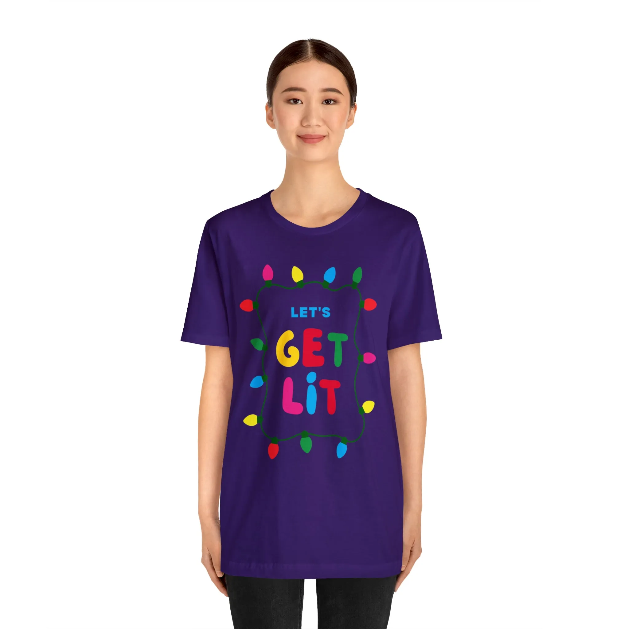 Let's Get Lit Christmas T-Shirt | Funny XMas Tee |  Bella Canvas 3001 Unisex | Happy Holidays Short Sleeve Tshirt