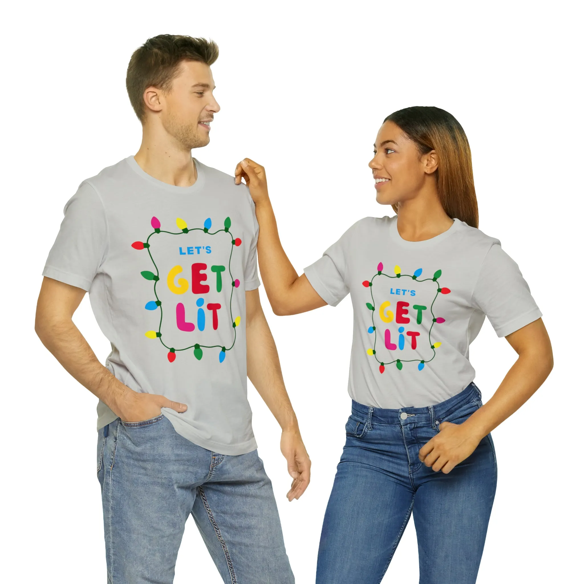 Let's Get Lit Christmas T-Shirt | Funny XMas Tee |  Bella Canvas 3001 Unisex | Happy Holidays Short Sleeve Tshirt