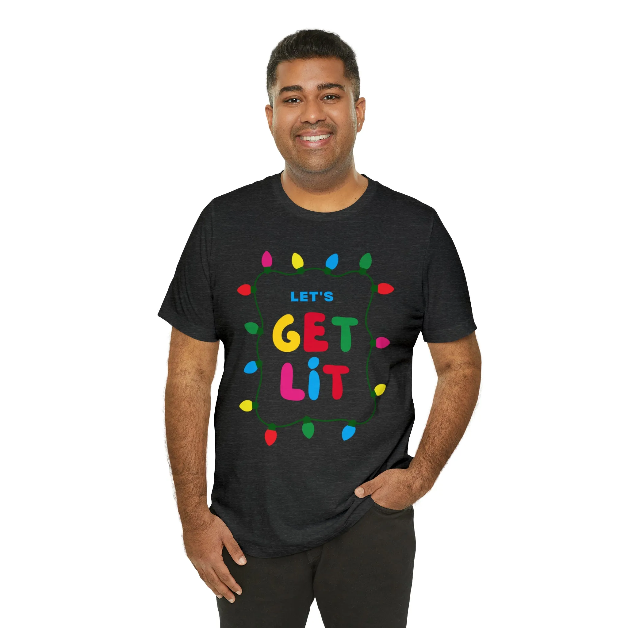 Let's Get Lit Christmas T-Shirt | Funny XMas Tee |  Bella Canvas 3001 Unisex | Happy Holidays Short Sleeve Tshirt