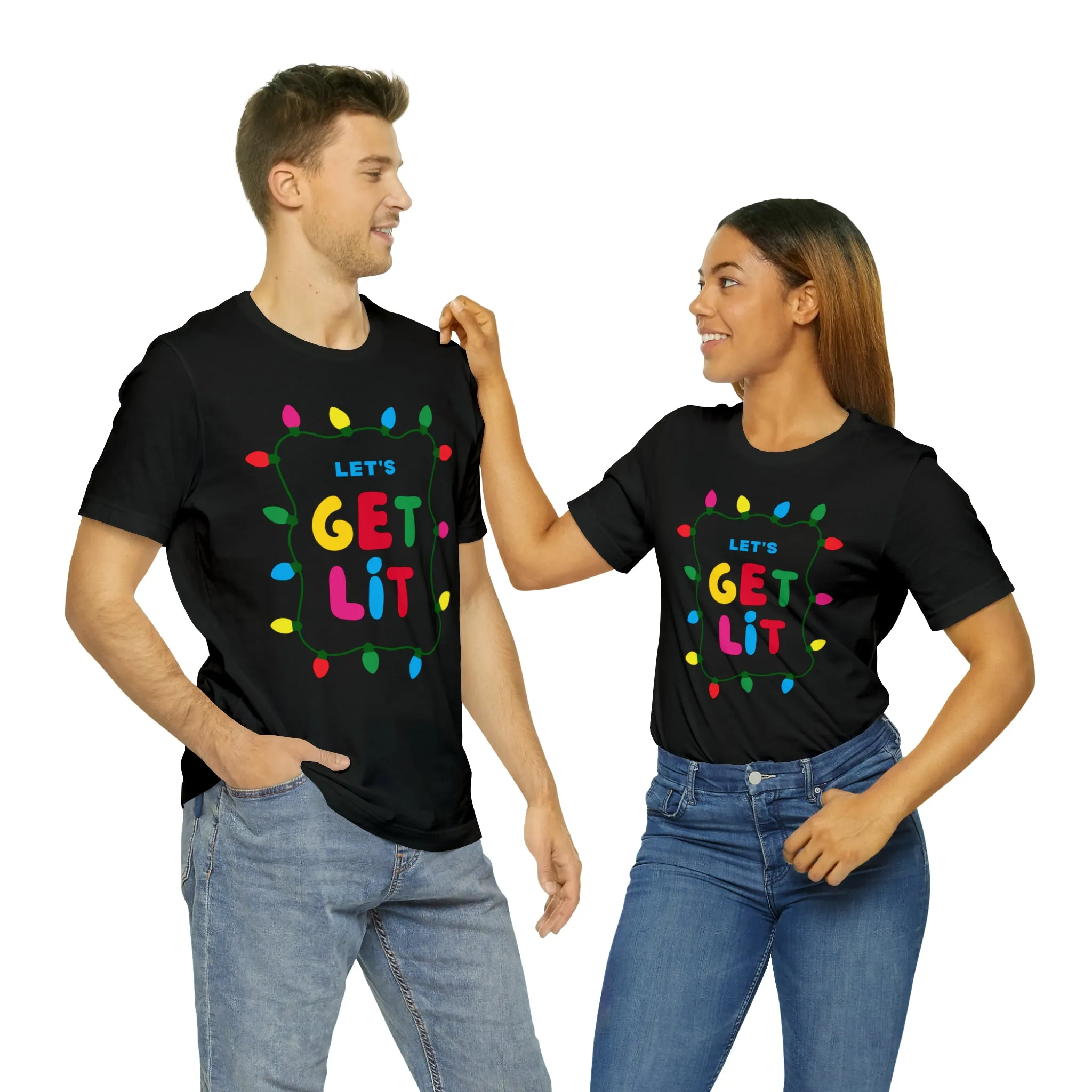 Let's Get Lit Christmas T-Shirt | Funny XMas Tee |  Bella Canvas 3001 Unisex | Happy Holidays Short Sleeve Tshirt