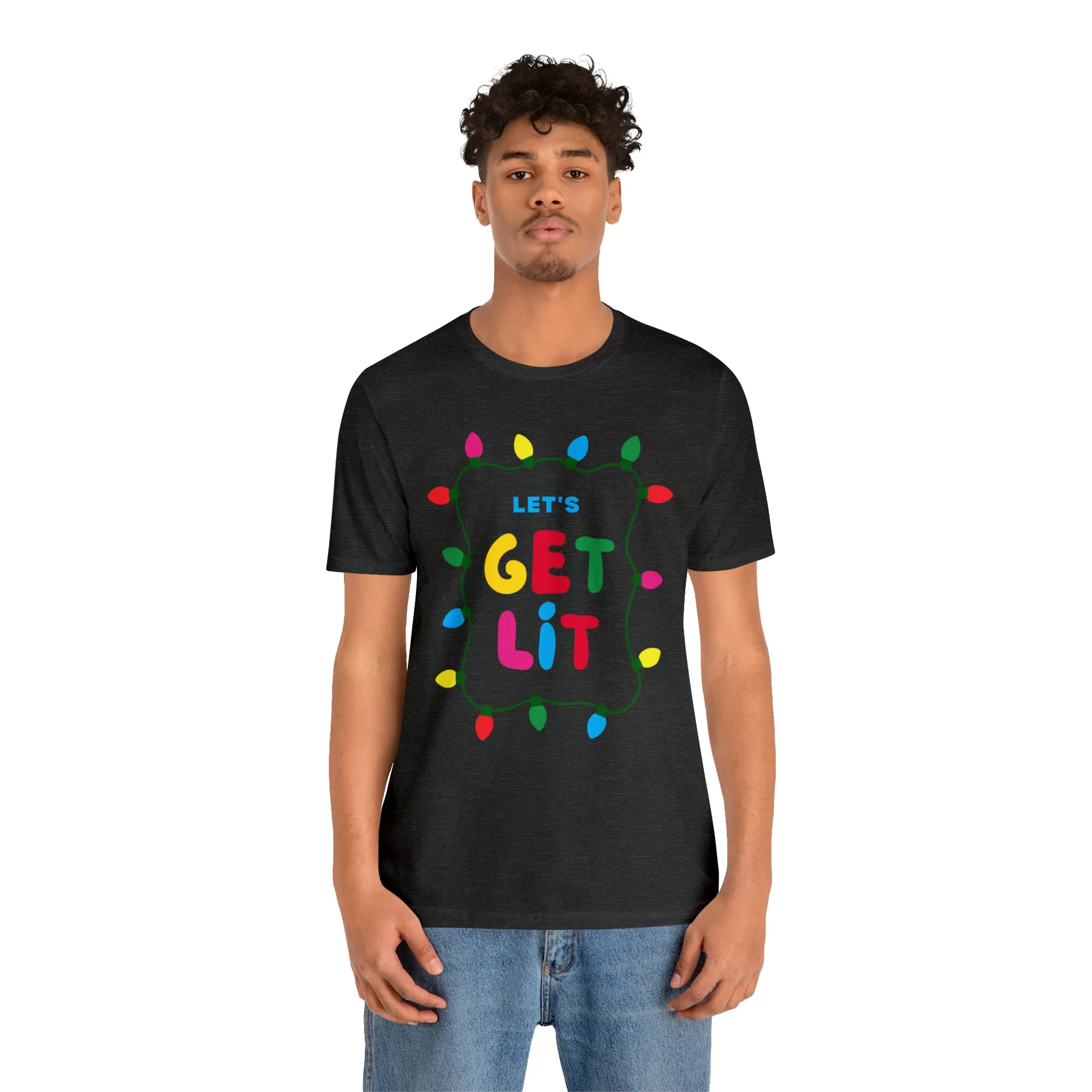 Let's Get Lit Christmas T-Shirt | Funny XMas Tee |  Bella Canvas 3001 Unisex | Happy Holidays Short Sleeve Tshirt