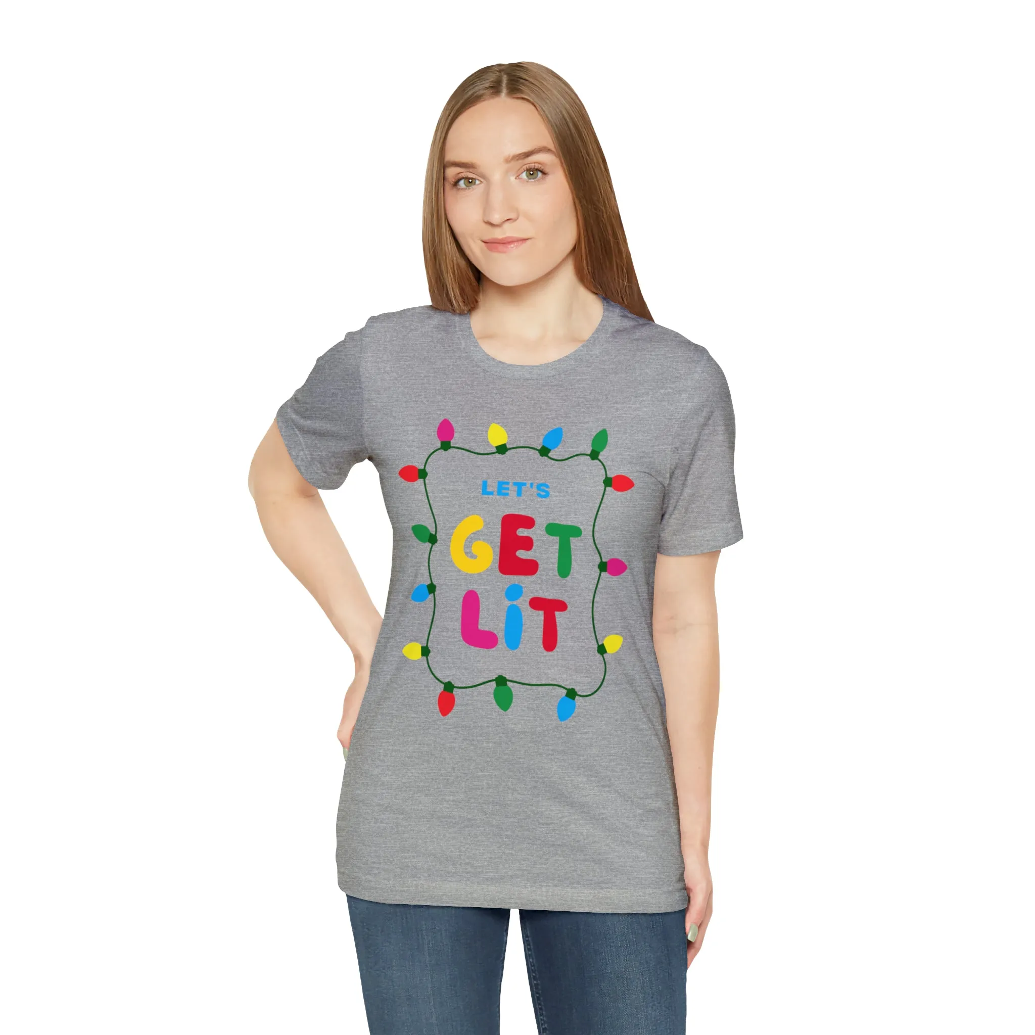 Let's Get Lit Christmas T-Shirt | Funny XMas Tee |  Bella Canvas 3001 Unisex | Happy Holidays Short Sleeve Tshirt